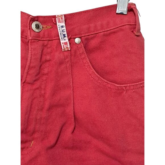 BUM Equipment Jean Shorts Red Denim High Waisted 23 inch Waist Juniors Size 7 Vi - Picture 4 of 8